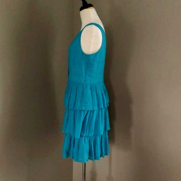 Turquoise Blue Fully Lined Dress with Layered Skirt Sz 9 - Picture 3 of 9